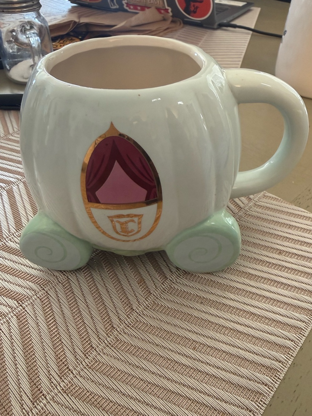 Disney Ceramic Cinderella Carriage Mug with Mint Wheels and Pink Window